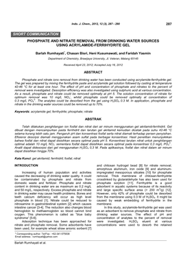 Phosphate and Nitrate Removal from Drinking Water Sources Using Acrylamide-Ferrihydrite Gel