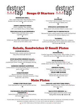 Main Plates Soups & Starters Salads, Sandwiches & Small Plates