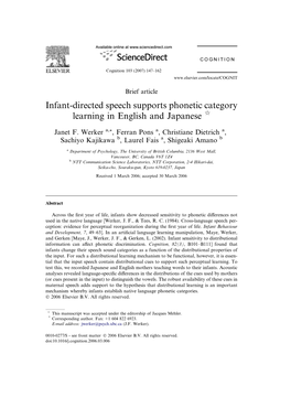 Infant-Directed Speech Supports Phonetic Category Learning in English and Japanese Q