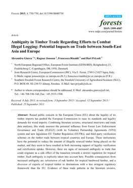 Ambiguity in Timber Trade Regarding Efforts to Combat Illegal Logging: Potential Impacts on Trade Between South-East Asia and Europe