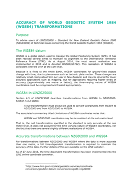 Accuracy of World Geodetic System 1984 (Wgs84) Transformations