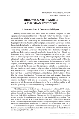 Dionysius Areopagites: a Christian Mysticism?