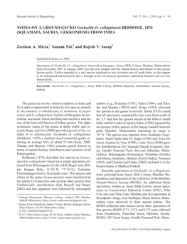 NOTES on a GROUND GECKO Geckoella Cf. Collegalensis BEDDOME, 1870 (SQUAMATA, SAURIA, GEKKONIDAE) from INDIA