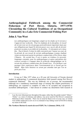 Anthropological Fieldwork Among the Commercial Fishermen of Port