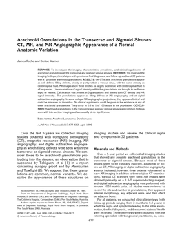 Arachnoid Granulations in the Transverse and Sigmoid Sinuses: CT, MR, and MR Angiographic Appearance of a Normal Anatomic Variation