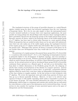 Arxiv:Math/9810069V1 [Math.KT] 12 Oct 1998 Fa of H Rsn Tt.Atog Oa Operator Today Although State