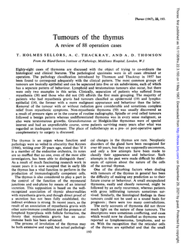 Tumours of the Thymus a Review of 88 Operation Cases