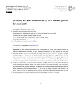 Quaternary Lava Tubes Distribution in Jeju Island and Their Potential Deformation Risks