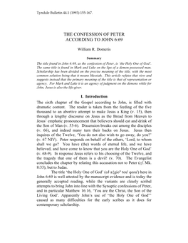 The Confession of Peter According to John 6:69