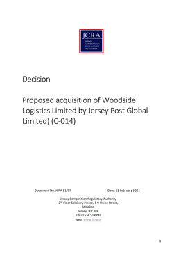 Decision Proposed Acquisition of Woodside Logistics Limited By