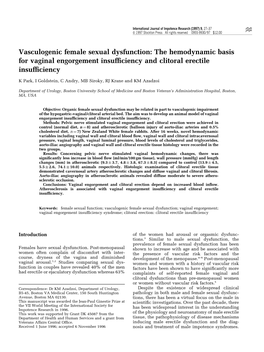 Vasculogenic Female Sexual Dysfunction: the Hemodynamic Basis for Vaginal Engorgement Insuf®Ciency and Clitoral Erectile Insuf®Ciency