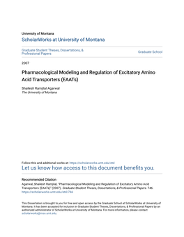 Pharmacological Modeling and Regulation of Excitatory Amino Acid Transporters (Eaats)