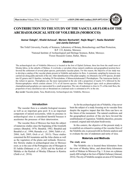 Contribution to the Study of the Vascular Flora of the Archaeological Site of Volubilis (Morocco)