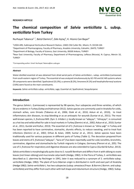 The Chemical Composition of Salvia Verticillata L. Subsp. Verticillata from Turkey