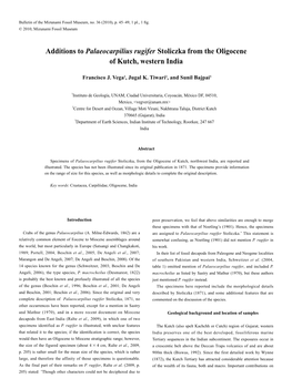 Additions to Palaeocarpilius Rugifer Stoliczka from the Oligocene of Kutch, Western India