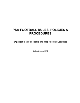 Psa Football Rules, Policies & Procedures