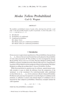 Modus Tollens Probabilized Carl G