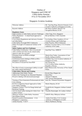 Outline of Singapore and COSCAP Cabin Safety Seminar 19 to 21 November 2013 Singapore Aviation Academy