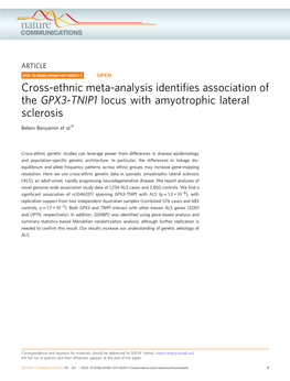 Cross-Ethnic Meta-Analysis Identifies Association of the GPX3-TNIP1 Locus with Amyotrophic Lateral Sclerosis