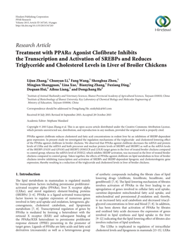 Research Article Treatment with PPAR Agonist Clofibrate Inhibits the Transcription and Activation of Srebps and Reduces Tr