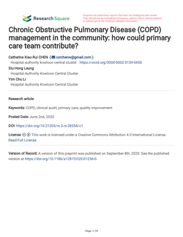 COPD) Management in the Community: How Could Primary Care Team Contribute?