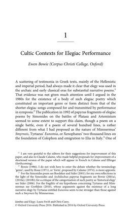 Cultic Contexts for Elegiac Performance