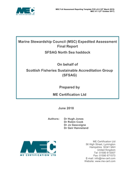 Expedited Assessment Final Report SFSAG North Sea Haddock On