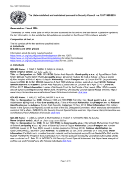 2 April 2020 "Generated on Refers to the Date on Which the User Accessed the List and Not the Last Date of Substantive Update to the List