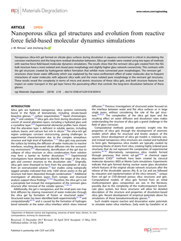 Nanoporous Silica Gel Structures and Evolution from Reactive Force ﬁeld-Based Molecular Dynamics Simulations