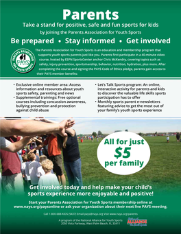 Parents Take a Stand for Positive, Safe and Fun Sports for Kids by Joining the Parents Association for Youth Sports Be Prepared