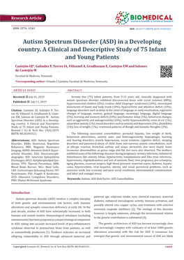 Autism Spectrum Disorder (ASD) in a Developing Country. a Clinical and Descriptive Study of 75 Infant and Young Patients