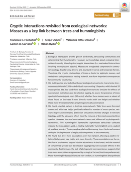 Cryptic Interactions Revisited from Ecological Networks: Mosses As a Key Link Between Trees and Hummingbirds