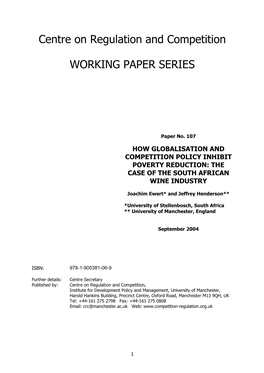 Centre on Regulation and Competition WORKING PAPER SERIES
