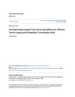 The Raphe-Hippocampal Tract and Its Age Differences: Diffusion Tensor Imaging and Probabilistic Tractography Study