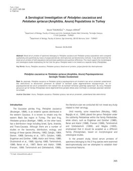 A Serological Investigation of Pelodytes Caucasicus and Pelobates Syriacus (Amphibia, Anura) Populations in Turkey