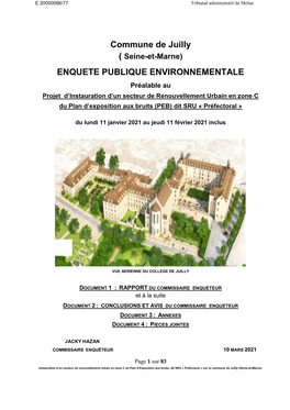 Commune De Juilly ENQUETE PUBLIQUE ENVIRONNEMENTALE