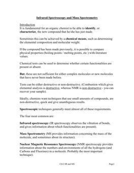 Infrared Spectroscopy and Mass Spectrometry