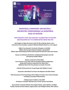 MONTREAL SYMPHONY ORCHESTRA / ORCHESTRE SYMPHONIQUE De MONTRÉAL 2018-19 SEASON