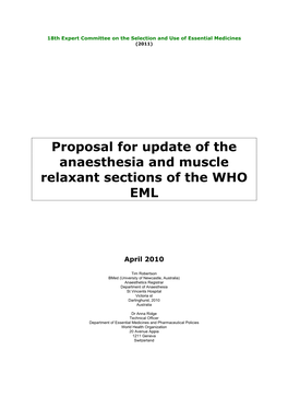 Proposal for Update of the Anaesthesia and Muscle Relaxant Sections of the WHO EML