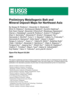 Preliminary Metallogenic Belt and Mineral Deposit Maps for Northeast Asia