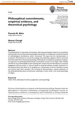 Philosophical Commitments, Empirical Evidence, and Theoretical Psychology