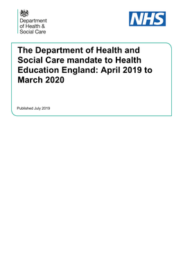 The Department of Health and Social Care Mandate to Health Education England: April 2019 to March 2020
