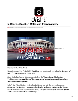 Speaker: Roles and Responsibility