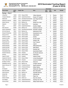 2019 Nominated Yearling Report (Foals of 2018)
