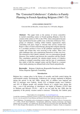 The 'Converted Unbelievers': Catholics in Family Planning in French-Speaking Belgium (1947–73)