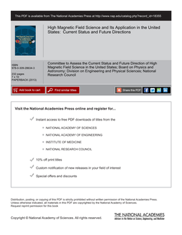 High Magnetic Field Science and Its Application in the United States: Current Status and Future Directions