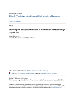 Exploring the Political Dimensions of Information Literacy Through Popular Film