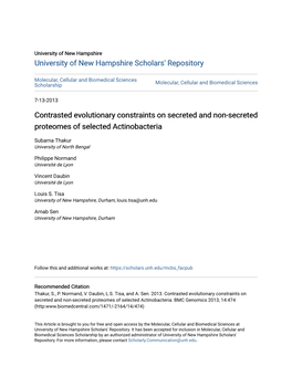 Contrasted Evolutionary Constraints on Secreted and Non-Secreted Proteomes of Selected Actinobacteria