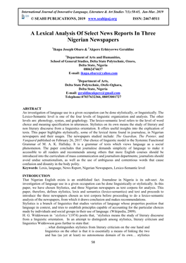 A Lexical Analysis of Select News Reports in Three Nigerian Newspapers