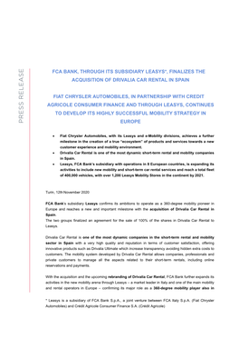 FCA BANK Press Release